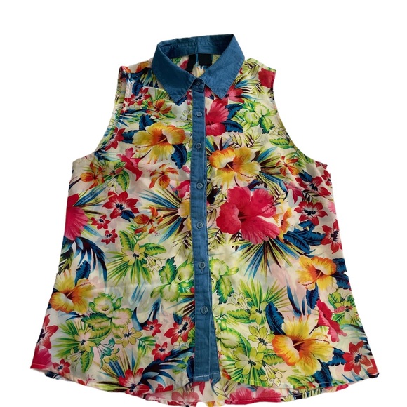 Tilly No Sleeve Collar Sheer Floral Top - Picture 1 of 3